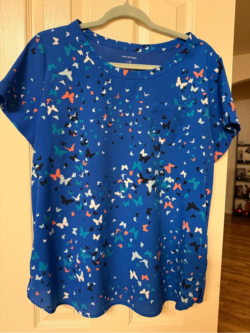 Van Heusen Royal Blue Short Sleeve Butterfly Print Top